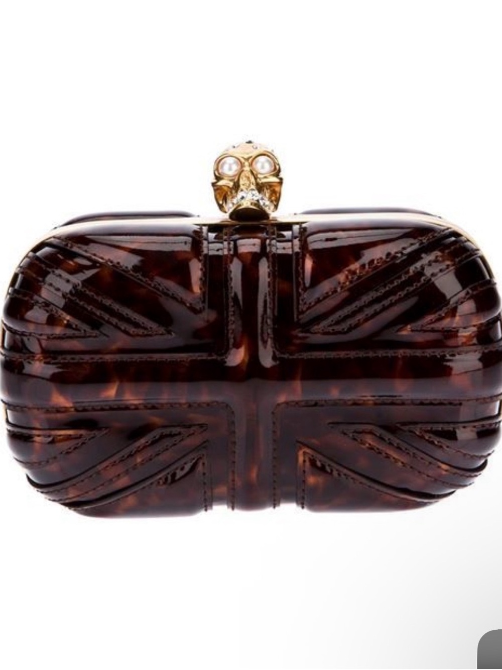 Alexander McQueen Tortoiseshell Hard Shell Clutch with Gold Skull Clasp